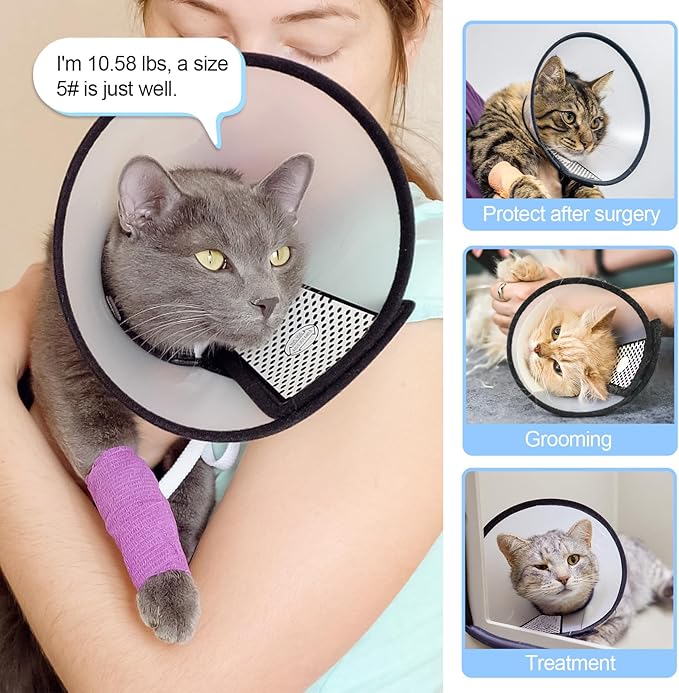 Depets Adjustable Recovery Pet Cone E-Collar for Cats Puppy Rabbit, Plastic Elizabeth Protective Collar Wound Healing Practical Neck Cover, Neck Girth 8.1 in