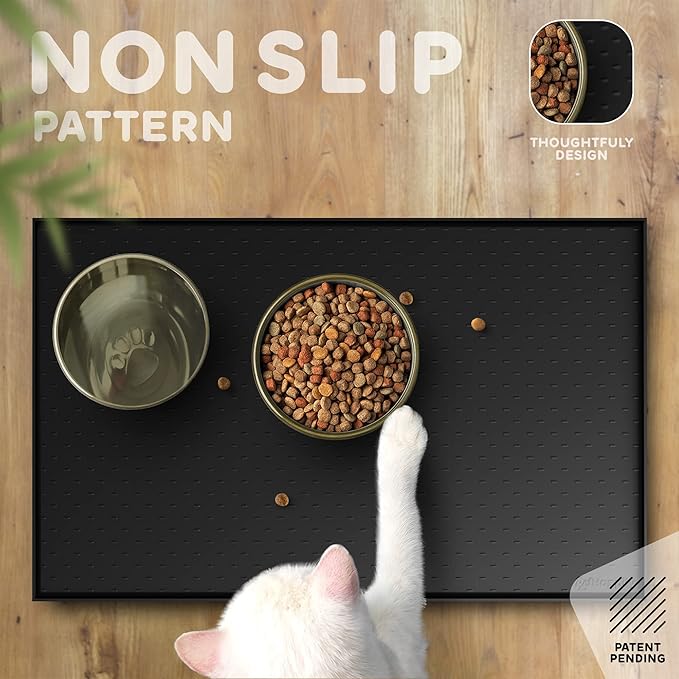 Dog Food Mat - 24x15” Large Silicone Pet Food Mat, Raised Edges for Food and Water Prevent Spill, Waterproof Cat Food Mat Protect Floors,Easy Clean Dog Bowl Mats for Food and Water