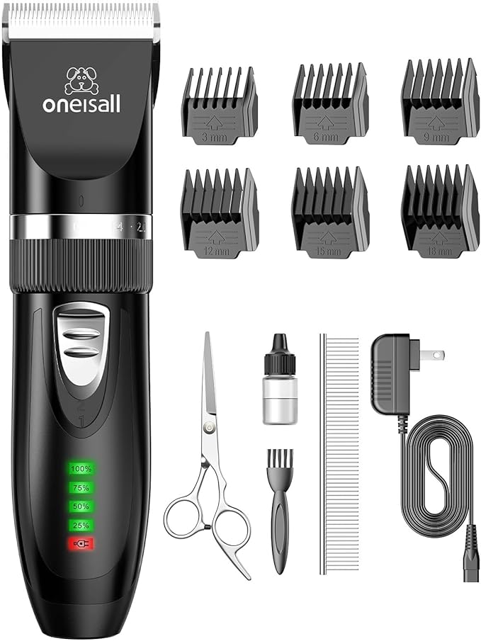 oneisall Quiet Cat Clippers for Matted & Long Hair, 2-Speed Cordless Pet Shaver Grooming Kit for Cats, Small Dogs & Animals (Black)