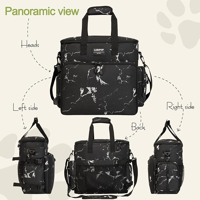 Dog Travel Bag,Weekend Pet Travel bag Set for Dog and Cat,Airline Approved Tote Multi-Function Dog Bags for Traveling,Include 2 Collapsible Bowls,2 Food Storage Containers,1 Feeding Mat,Marble