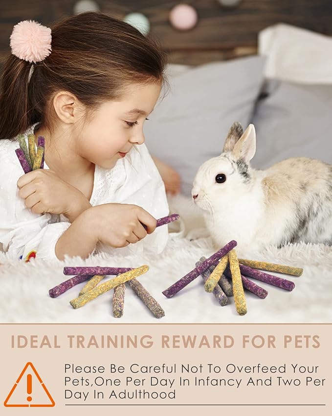 Bissap 76PCS Rabbit Chew Sticks, Mixed Natural Timothy Hay Flower Rose Dahlberg Daisy and Forget-me-not Chew Toys Treats for Bunny Chinchilla Guinea Pig Hamster and Other Small Pets Molar Snacks