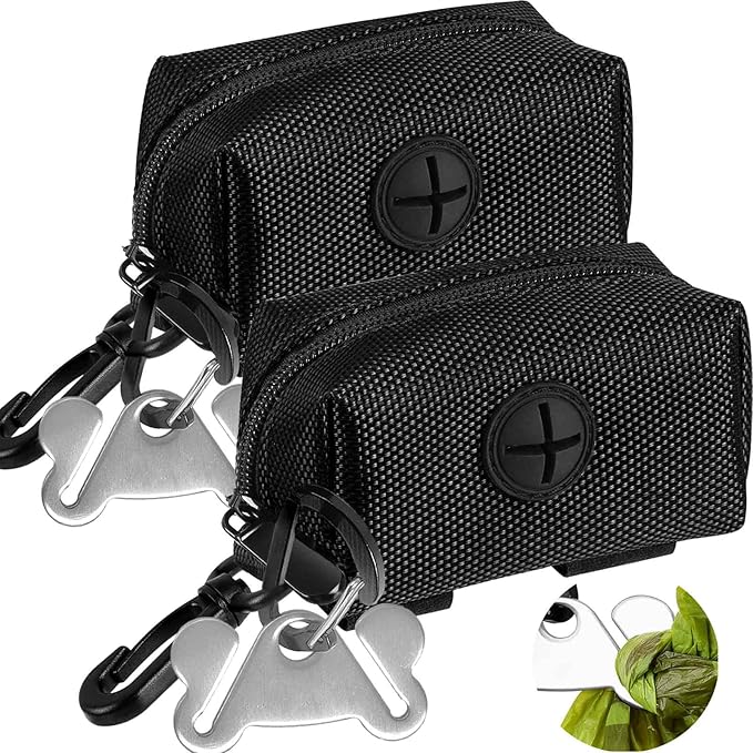 Dog Waste Bag Dispenser Pet Poop Bags Holder for Doggie Waste Bags Dispensers Soft Fabric Zipper Small Doggy Puppy Pouch for Leash Accessory Attachment with Carrier,2PCS Black