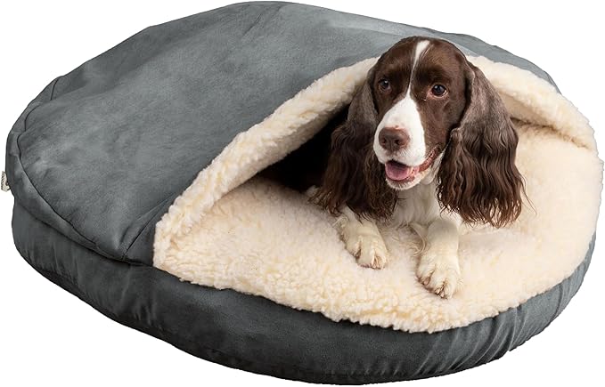 Snoozer Luxury Cozy Cave Dog Bed - Indoor Dog Bed with Cover Cave, Covered Calming Burrow for Medium & Large Sized Pets with Blanket Attached, Enclosed, Washable - XL, Anthracite