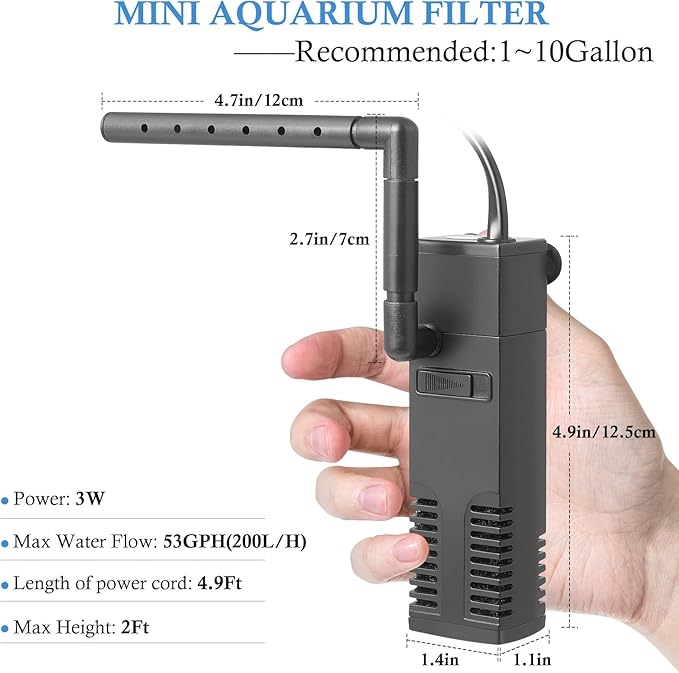 FEDOUR Submersible Aquarium Internal Filter, Filter with Water Pump for Fish Tank up to 35 Gallon (for 1-10 Gallon)