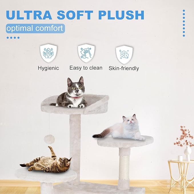 FDW Cat Tree 54in Cat Tower Multi-Level Durable Cat Scratching Post & Cozy Fun Cat Jumping Platform Space Saving Cat Condo Pet Play House for Indoor Cats,Beige
