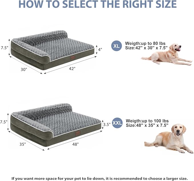 BFPETHOME Orthopedic Dog Beds for Large Dogs-Waterproof Sofa Dog Bed with Removable Washable Cover, Big Pet Bed with Waterproof Lining and Nonskid Bottom,Pet Bed for Large Dogs