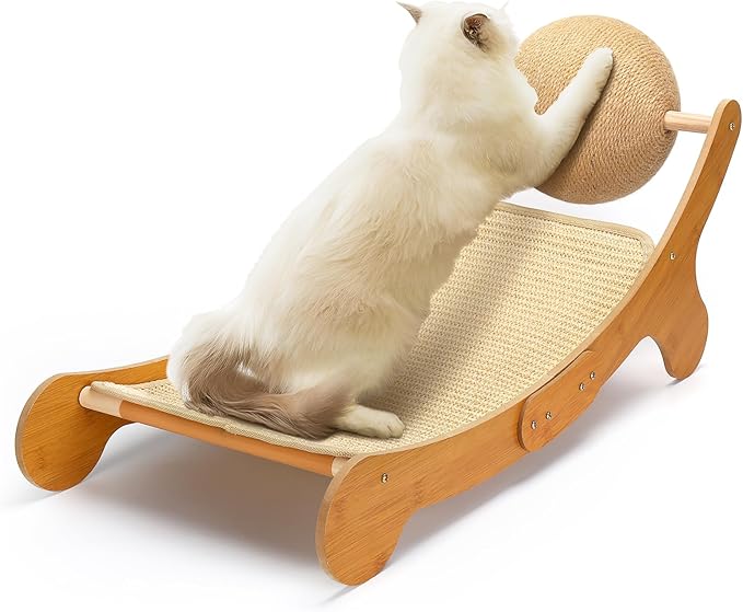 Outamateur Sisal Cat Scratcher Bed, Cat Hammock Chair, 3 in 1 Cats Scratcher Lounge, Cats Mini Beach Chair with Toy Ball, Pet Beds with Removable Sisal Pad for Indoor Small Animal, Puppy, Rabbit