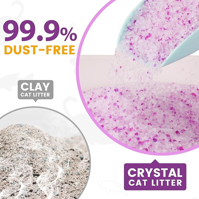 NEWORD Crystals Cat Litter Lightly Scented Litter Superior Odor Control 7 lbs Total Soft-On-Paws Low Tracking Dust-Free Purple Silica Gel, Lavender