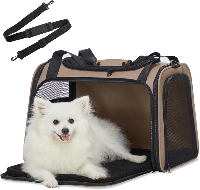 PETSFIT Dog Carrier Cat Carriers for Puppies, Medium Cats up to 25Lbs, Travel Soft Sided Pet Carrier (Large, Khaki)