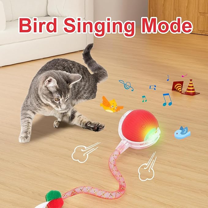 Speed 2.0 Tail Interactive Cat Toys for Indoor Cats, Chirping & Motion Activate Ca t Toy, Smart Kitten Rolling Ball Moving Ball Toys, Rechargeable Dog Cat Bal l for Enrichment Exercise (Grey)