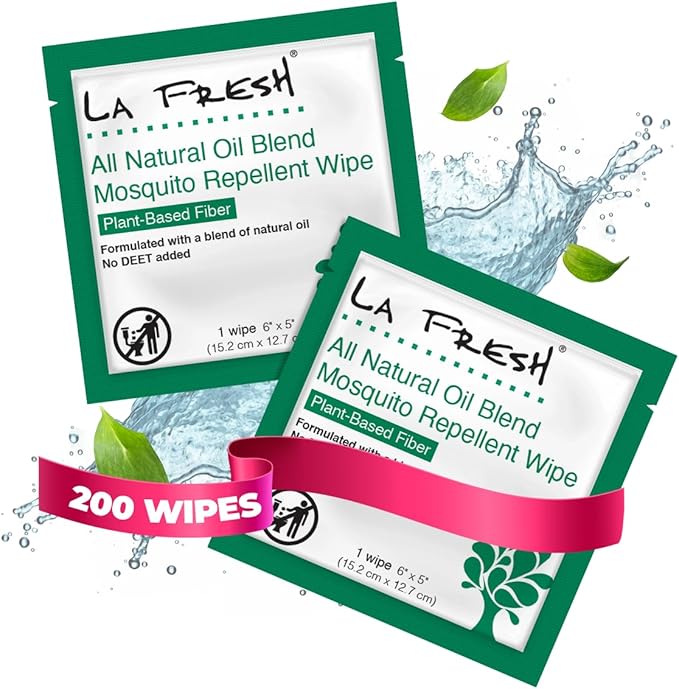 LA Fresh DEET Free Natural Mosquito Repellent Wipes - Long Lasting Bug Repellant - Pack of 200