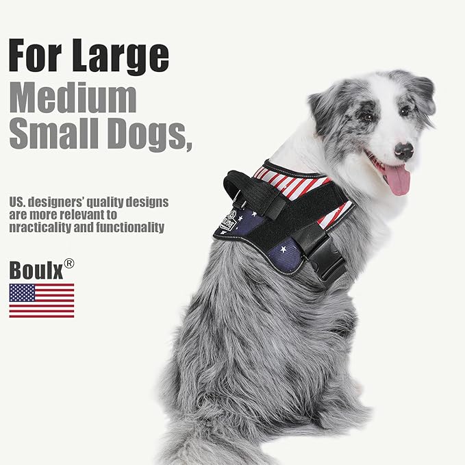 Bolux Dog Harness, No-Pull Reflective Dog Vest, Breathable Adjustable Pet Harness with Handle for Outdoor Walking - No More Pulling, Tugging or Choking (Flag, Medium)