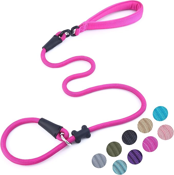 Slip Lead Dog Leash，Strong Nylon Rope Leash and Padded Handle,No Pull Outdoor Walking Training Lead for Small Medium Large Dogs(Fuchsia,1/2"×4ft)