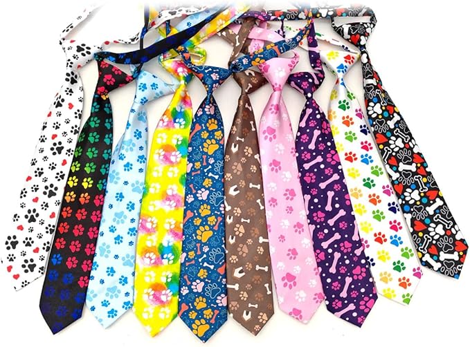 PET SHOW 10pcs Pack Paw Big Dog Ties Neckties for Large Breed Dogs XL Adjustable Holiday Birthday Grooming Accessories Neck Ties Bowties Girl Boy Wedding Costumes Photography Party Gift Favor