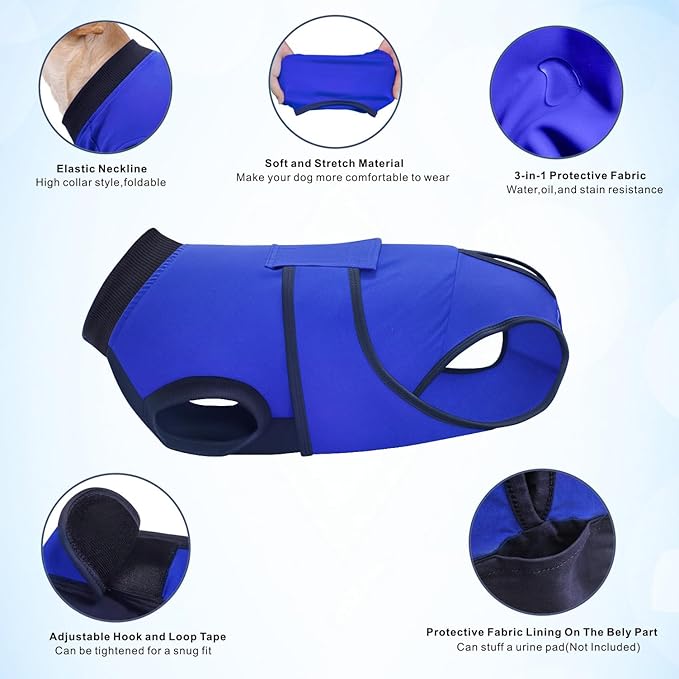 Idepet Dog Recovery Suit Female,Dogs Onesie Suit Surgery Male Breathable Pet Bodysuit for Spay Neuter E-Collar & Cone Alternative Surgical Suit Puppy Abdominal Anti Licking Wounds Shirt (Blue, XS)