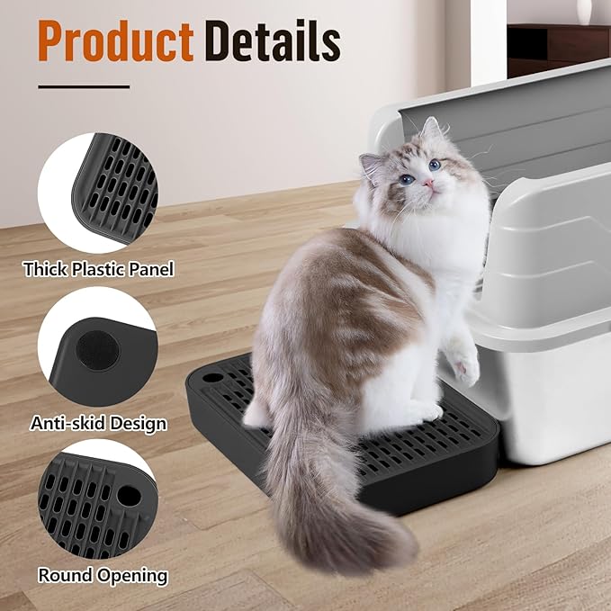 Cat Litter Box Ramp Mat with Filter Function, Cat Step Pedal Stool for Self-Cleaning Litter Box, Easy to Clean, Ideal for Kitten & Elderly Cats (Black)