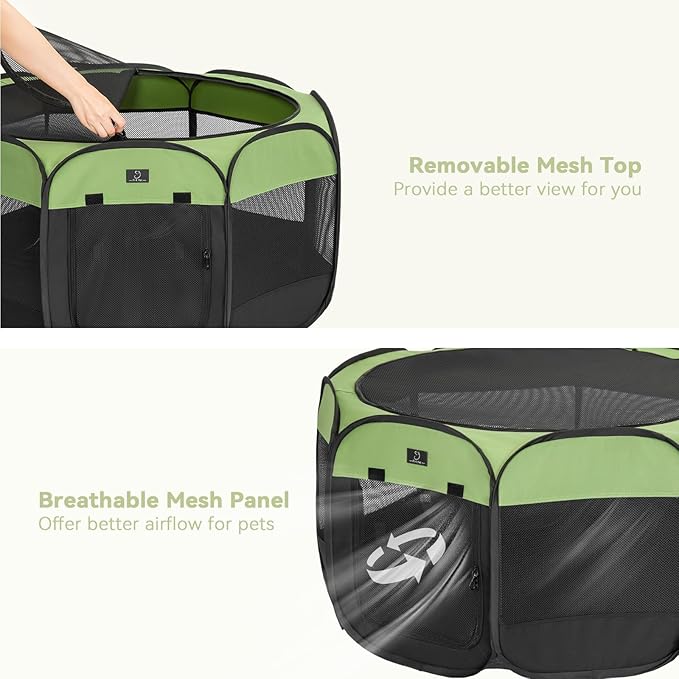 A4Pet Portable Pet Playpen, 49” Pop Up Dog Playpen with Bowl, Suitable for Puppies, Kittens, and Small Animals, Removable Zipper & Mesh Panel(19”W × 12”H)