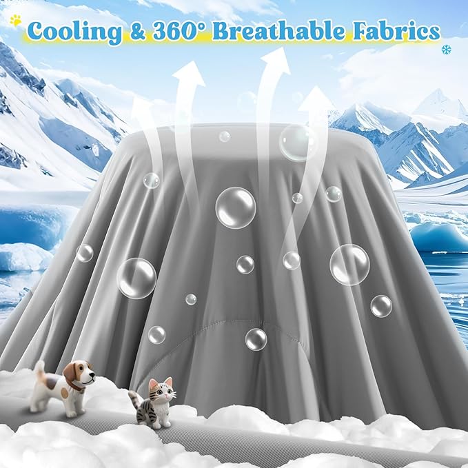 Cooling Blanket for Dogs, Lightweight & Durable Dog Cooling Mat, Q-MAX>0.45 Soft Breathable Pets Comforter for Couch, Bed & Car Essential - Light Grey 40x50 Inches