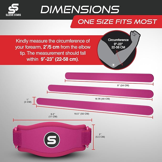 Sleeve Stars Tennis Elbow Brace for Women - Adjustable Tennis Elbow Strap, Golfers Elbow Brace for Men, Counterforce Brace for Tendonitis Relief, Fits 9"-23" (Single/Hot Pink)