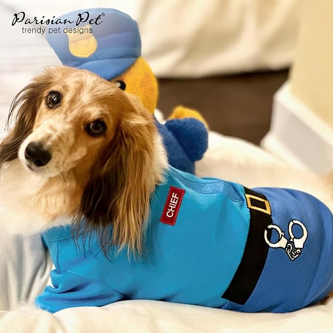 Parisian Pet Dog Shirt - Embroidered Police Costume - 100% Cotton & Polyester Pet Clothes - Sleeved Cop Costume - Blue Large Dog XL