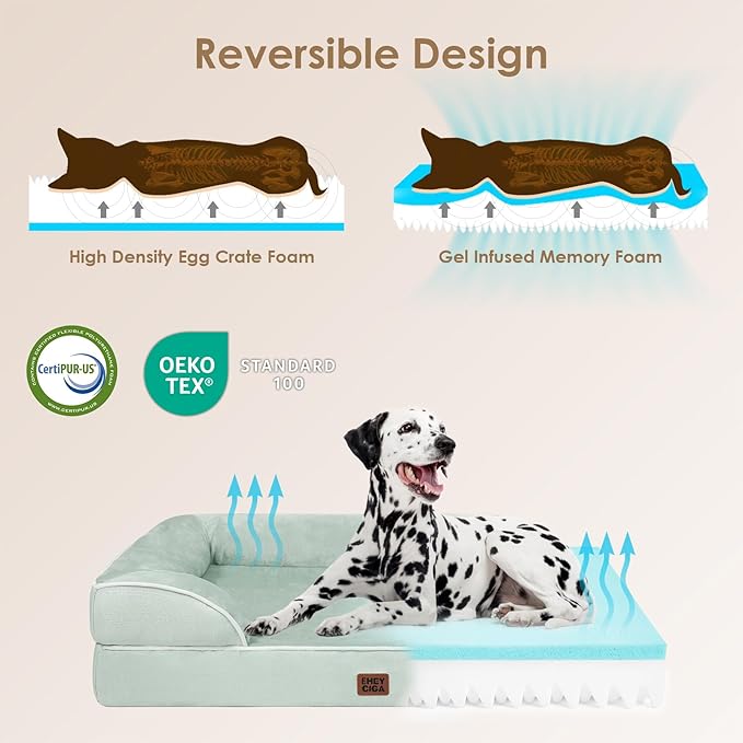 EHEYCIGA Orthopedic Dog Bed for Small Dogs, Waterproof Memory Foam Small Dog Beds with Sides, Non-Slip Bottom and Egg-Crate Foam Medium Pet Couch Bed with Washable Removable Cover, Sage Green