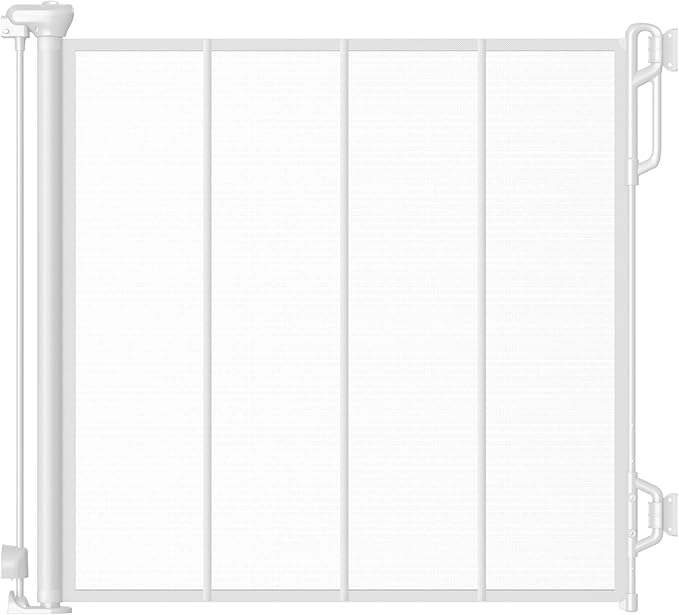 Reinforced Retractable Baby Gate or Mesh Dog Gate,Easy to Use for Stairs, Doorways, Hallways, Indoor, Outdoor, Wide Pet Gate 33.5" Tall, Extends to 55" Wide, White