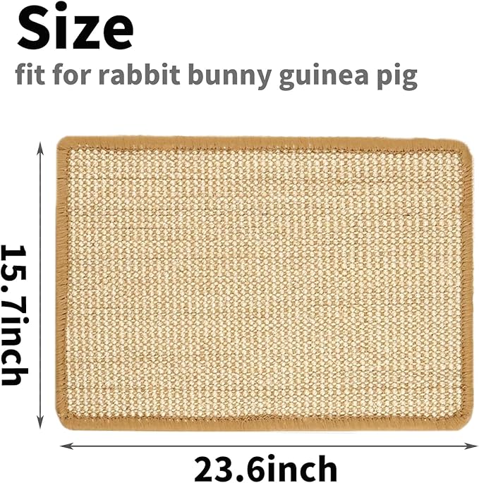 PODOO Bunny Scratch Pads, Sisal Rabbit Scratching Pad, Natural Rabbit Resting Mats for Cages, Forage Grass Mat Indoor Essentials Accessories for Guinea Pig Cat (2Pcs, 23.6 x 15.7 inches)
