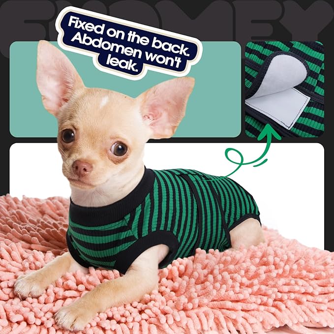 FUAMEY Recovery Suit for Dogs After Surgery,Soft Breathable Dog Bodysuit E-Collar & Cone Alternative Surgical Suit,Male Female Dog Neuter Spay Suits Anti Licking Wounds Onesie Green Black Stripes XL