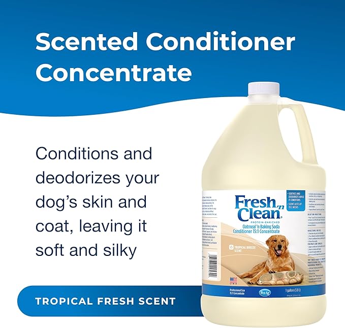 Pet-Ag Fresh ’n Clean Oatmeal ’n Baking Soda Conditioner, Tropical Breeze Scent (15:1 Concentrate) - 1 Gallon - Gently Cleans, Soothes & Deodorizes Dogs with Vitamin E & Aloe Vera - Soap Free