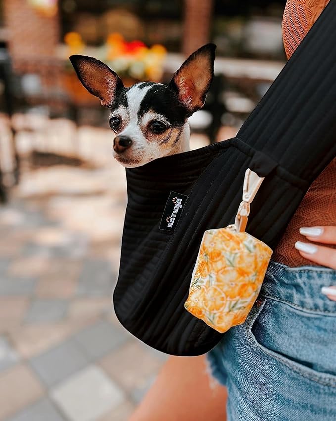NATUYA Small Dog Carrier Sling Cat Sling-Dog Slings for Carrying Small Dogs-Adjustable Strap Hand Free Pet Puppy for Outdoor Traveling Subway (Black, Canvas-Adjustable Strap)