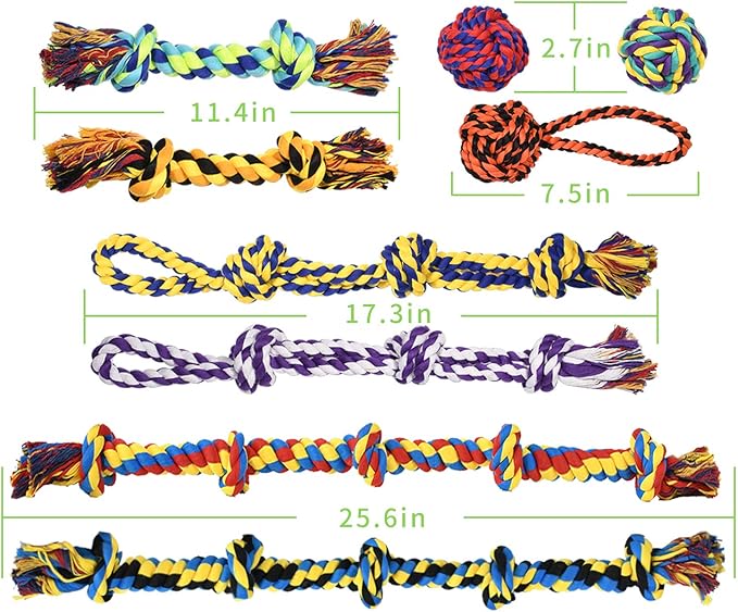 Large Tough Chew Toys for Aggressive Chewers Large Breed,Heavy Duty Dental Rope Toys Kit for Medium Dogs,5 Knots Indestructible Cotton Puppy Teething Chew Tug Toy Set of 9