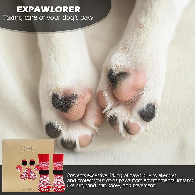 EXPAWLORER Anti Slip Dog Socks to Prevent Licking Paws, Dog Shoes for Hot Pavement, Dog Booties for Small Medium Large Senior Dogs, Traction Control Boots & Paw Protectors for Hardwood Floors