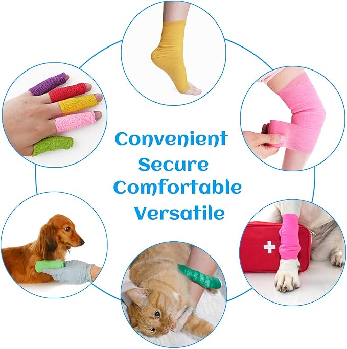 24 Rolls Black Elastic Self Adhesive Bandage Wrap, Breathable Flexible Fabric Non Woven Cohesive Bandage, Ankle Sprains Swelling Medical First Aid Sports Athletic Tape, Dogs Pet Vet Wrap 2 in