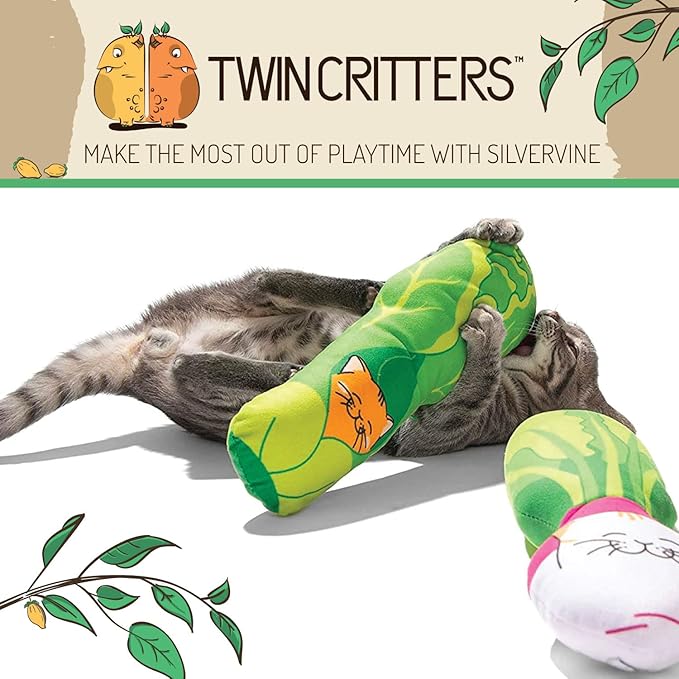 KittiVeggi 2-Pack Organic Silvervine Catnip Substitute Toys for Cats & Kittens | 100% All-Natural Wild Harvested Silvervine | 2 Refillable Vegetable Kicker Cat Toys