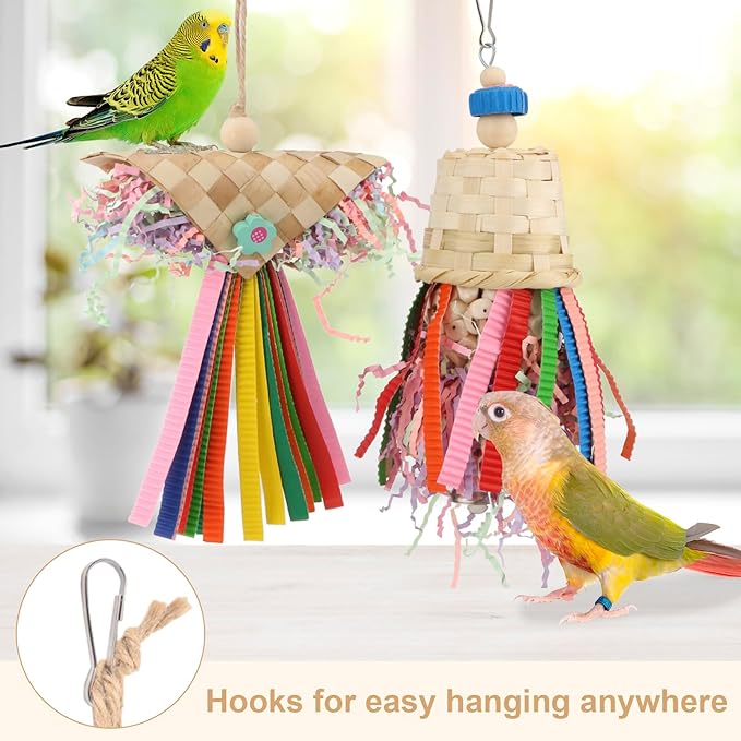 Wontee Bird Colorful Shredding Crinkles Foraging Toys Natural Sola Ball for Parrots Cockatiels Conures Budgies Senegal (Shredder Toys (2 Pack))