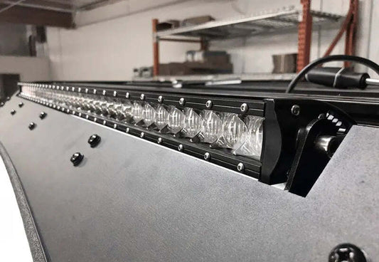 Cali Raised 40in Cutout Prinsu Roof Rack 42in Amber Led Light & Brckt Kit w/ Sq. Blue Backlit Swtch