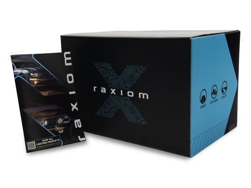 Packaging for Raxiom Axial Series LED Cargo Lights, designed for Ford trucks, highlighting the vendor and product details.