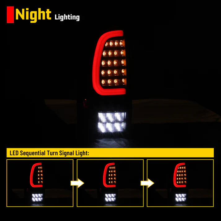 Winjet 2005-2015 Toyota Tacoma LED Sequential Tail Light w/Yellow Turn Signal - Glossy Black / Clear