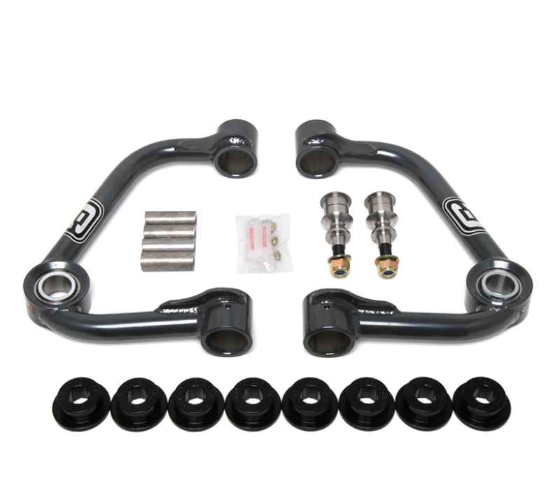 Camburg Performance Uniball Upper Arms kit displayed with all accessories necessary for enhancement of Ford F-150 performance.