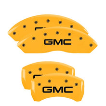 Load image into Gallery viewer, MGP 4 Caliper Covers Engraved Front &amp; Rear GMC Yellow finish black ch