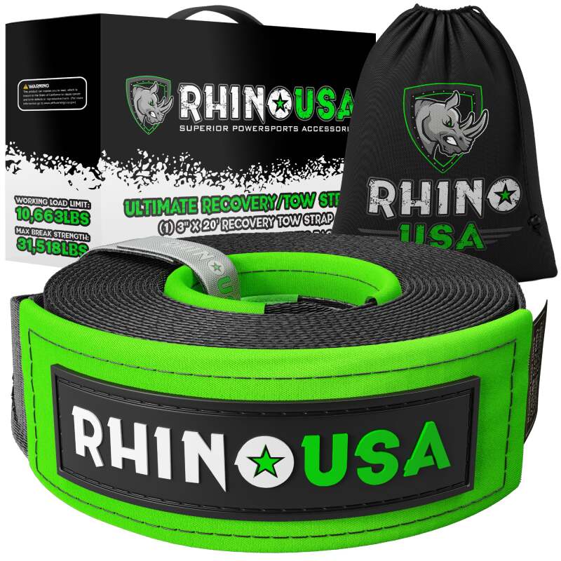 Rhino USA Recovery Tree Saver Strap 3Inx8Ft (Black)