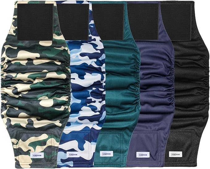 Reusable Dog Diapers Male, Premium Washable Belly Bands for Male Dogs, Pack of 5, High Absorbing Small Male Dog Wraps for Doggie & Puppy in Incontinence or Excitable Urination and Training(S)