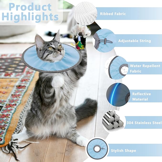 Lightweight Cat Cone Collar Soft, Soft Comfortable Cat Recovery Collar After Surgery, Elizabethan E Collar for Cats, Cone for Cats to Stop Licking (Baby Blue, Small)