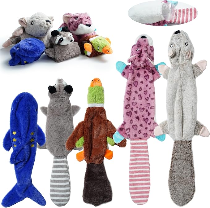 Nocciola 2-in-1 No Stuffing Crinkle Dog Toys with Soft and Durable Fabric, Holds Water Bottles, 2 Extra Long & 3 Regular Size Stuffless Squeaky Dog Toys for Small to Large Dog