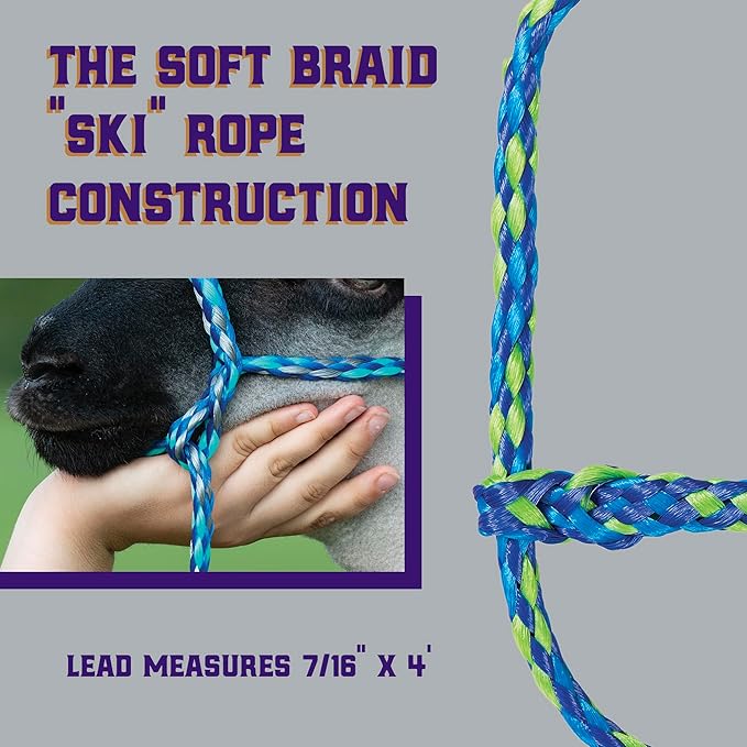 Weaver Livestock Poly Rope Sheep Halter, Modern Style Braid Sheep and Goat Rope Halter, Adjustable Lamb Halter Lead, Livestock Sheep Showing Supplies