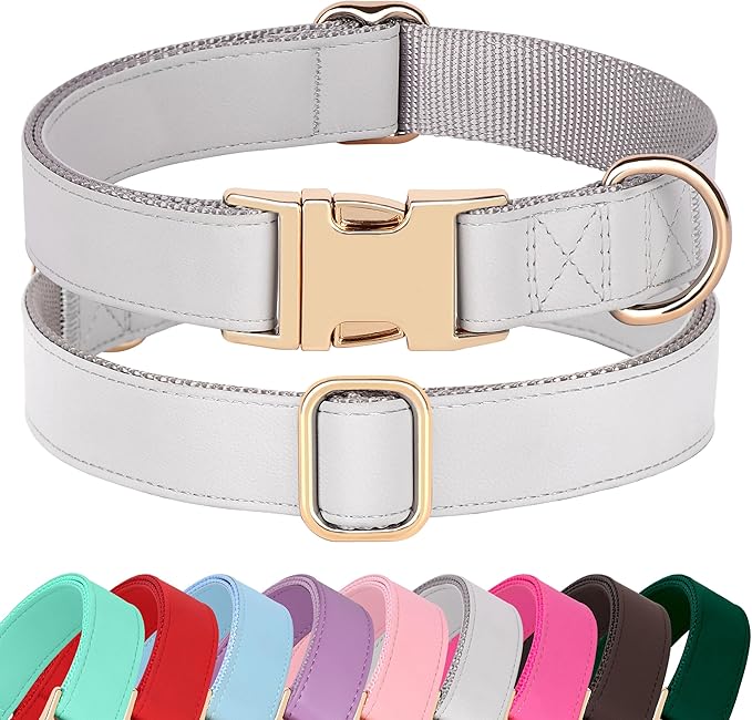 PET ARTIST Soft PU Leather Dog Collar for Large Dogs, Bright & Classic Nylon Padded Durable Dog Collar Leather with Quick Release Metal Buckle Adjustable for Male Dogs, Neck Fit 16-27"