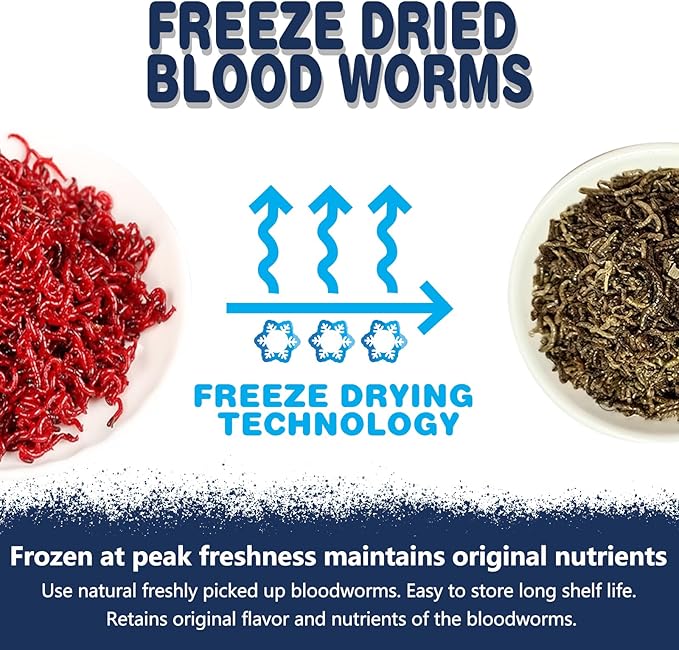 JADINGSFRAM Blood Worms Fish Food 2.5 oz, Freeze Dried Bloodworms for Fish, Bloodworms Fish Food for Freshwater Saltwater Tropical Fish Betta Cichlid Goldfish Guppy Turtle (2.5 OZ)
