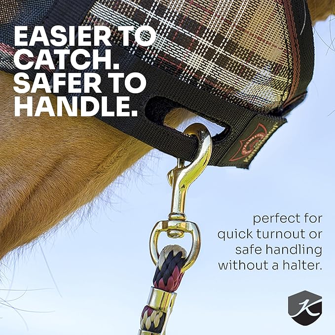 Kensington 90% UV Fly Mask Halter CatchMask UViator - Without Ears & Forelock Freedom Web Trim *Roomy Fit*- Large, Kentucky Blue