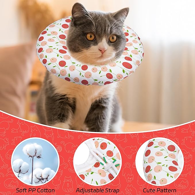 Soft Cat Recovery Cone, Adjustable E Collar for Small to Large Cats, Anti-Lick Wound Healing Collar for Kittens (Pink Cherry, Large)
