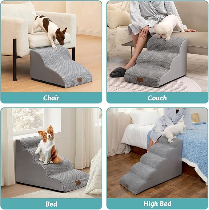 Dog Stairs for Small Dog 22.6" H, Curved Pet Step for Puppy, Older Cat, Medium Pet Ramp for High Bed, Ladder with High Density Foam, Durable, 5 Step, 15.7x33x22.6 inch, Grey